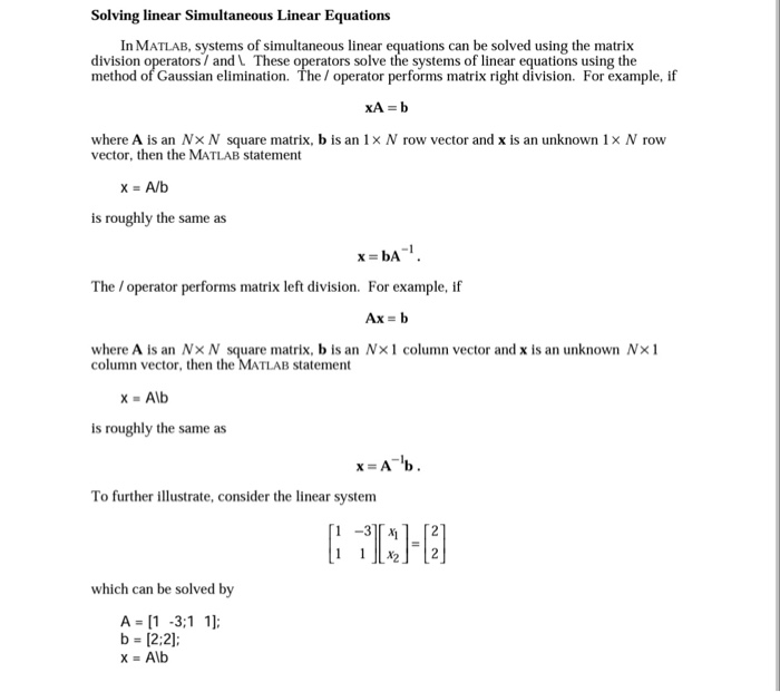Solving Linear Equations In Matlab Example - Tessshebaylo