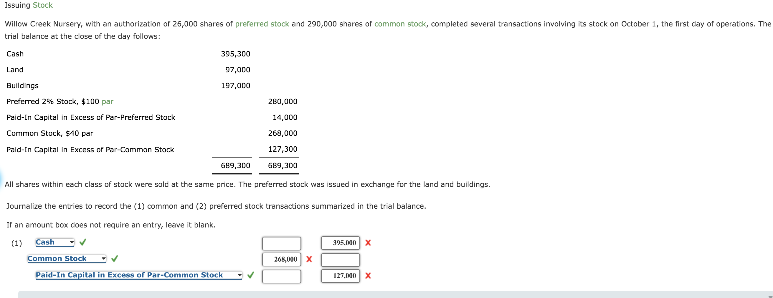 Solved Issuing Stock Willow Creek Nursery, with an | Chegg.com