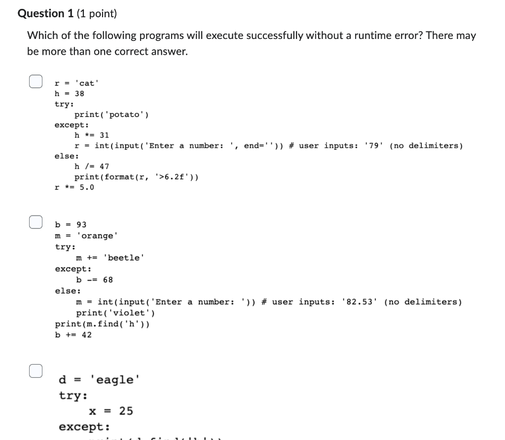 Solved Which of the following programs will execute | Chegg.com
