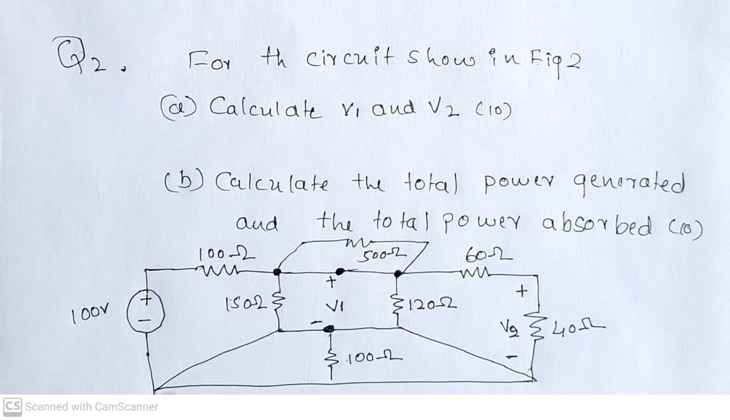 Solved Q2. For th circuit show in Fig 2 (a) Calculate v1 and | Chegg.com