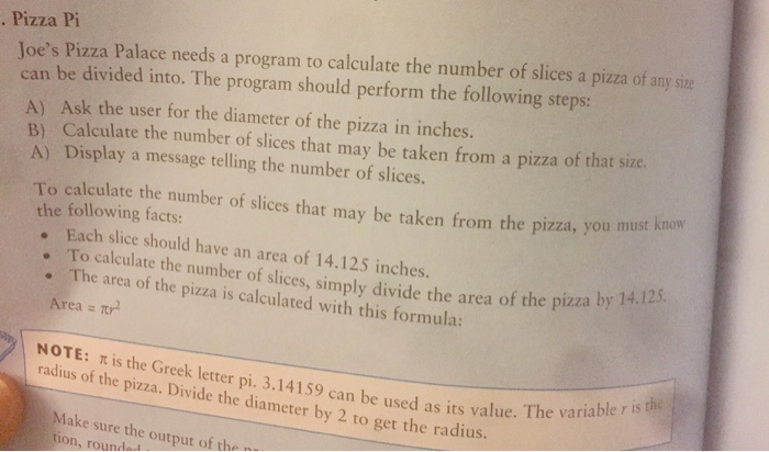 Solved: Pizza Pi Joe S Pizza Palace Needs Program Calculat