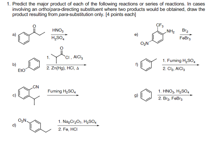 Solved 1. Predict the major product of each of the following | Chegg.com