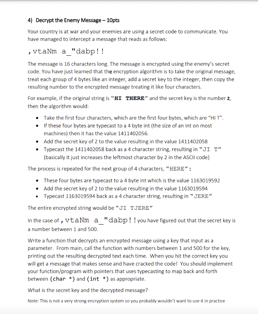 Solved 4) Decrypt the Enemy Message - 10pts Your country is | Chegg.com
