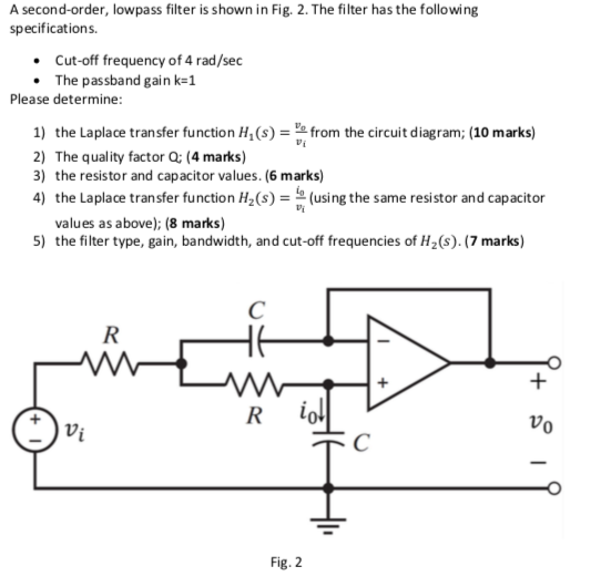Solved A second-order, lowpass filter is shown in Fig. 2. | Chegg.com