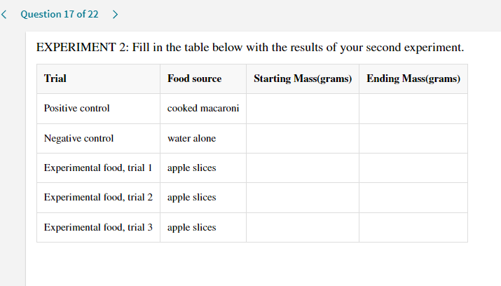 EXPERIMENT 2: Fill in the table | Chegg.com