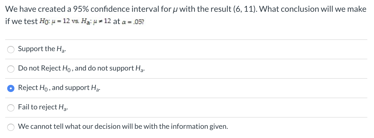 Solved We have created a 95% confidence interval for u with | Chegg.com