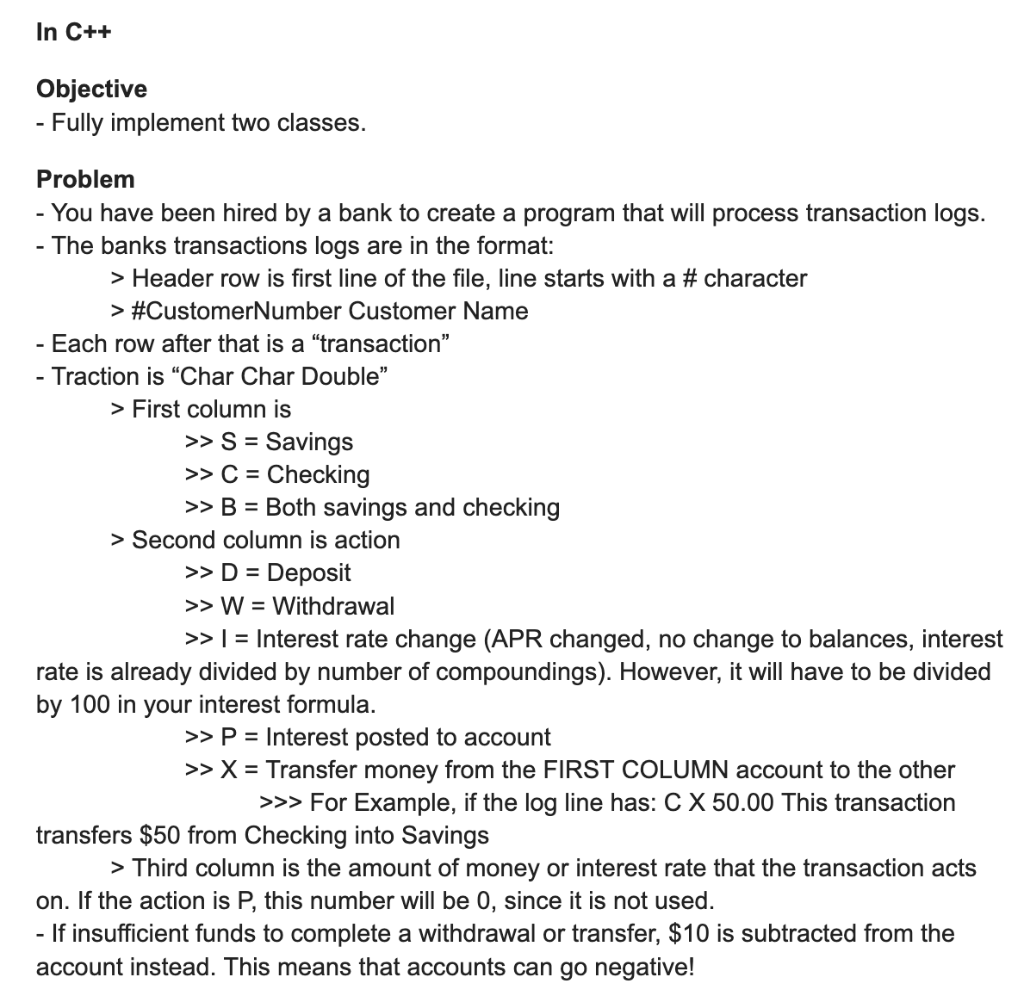 Solved In C++ Objective - Fully implement two classes. | Chegg.com