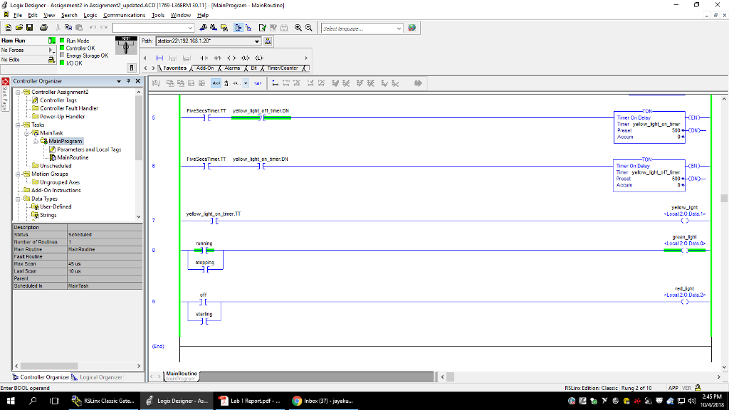 The ladder logic sequence below, from the Rockwell
