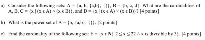 Solved a) Consider the following sets: | Chegg.com