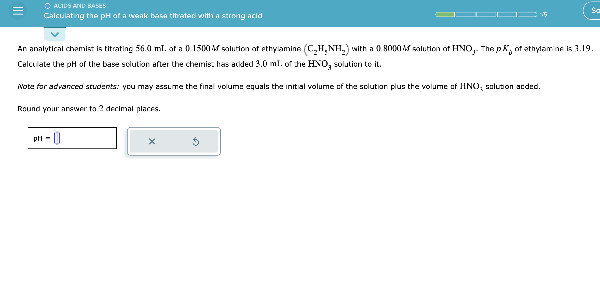 Solved An analytical chemist is titrating 56.0 mL of a