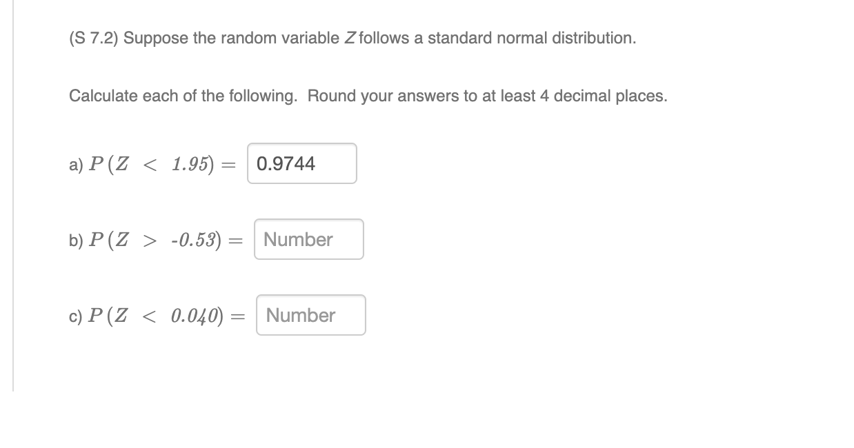Solved (S 7.2) Suppose the random variable Z follows a | Chegg.com