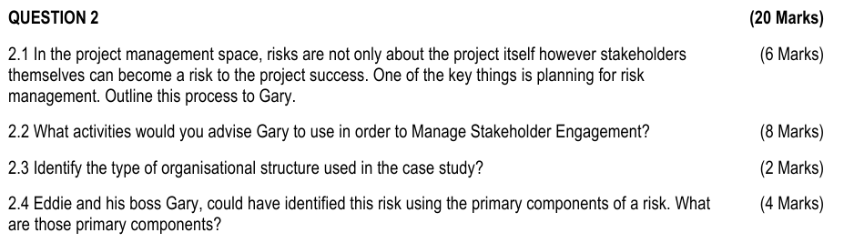 Solved QUESTION 2(20 ﻿Marks)2.1 ﻿In the project management | Chegg.com
