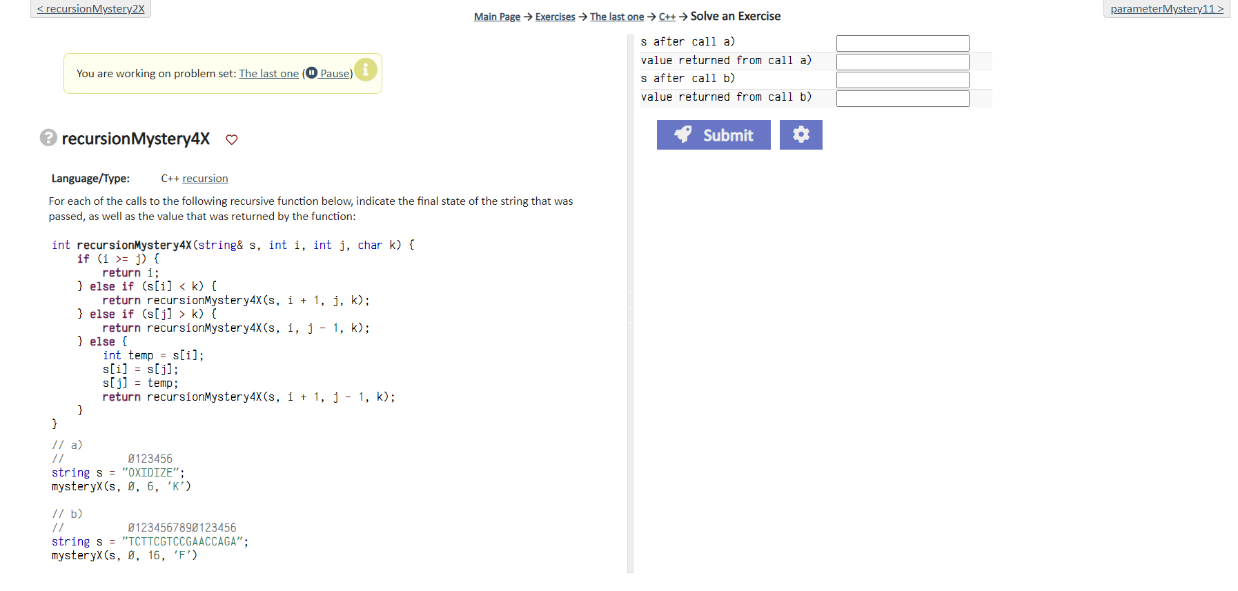 Solved Main Page → Exercises → The last one → C++ → Solve | Chegg.com