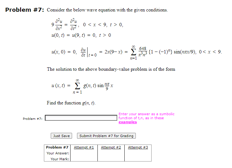 Solved lem \#7: Consider the below wave equation with the | Chegg.com