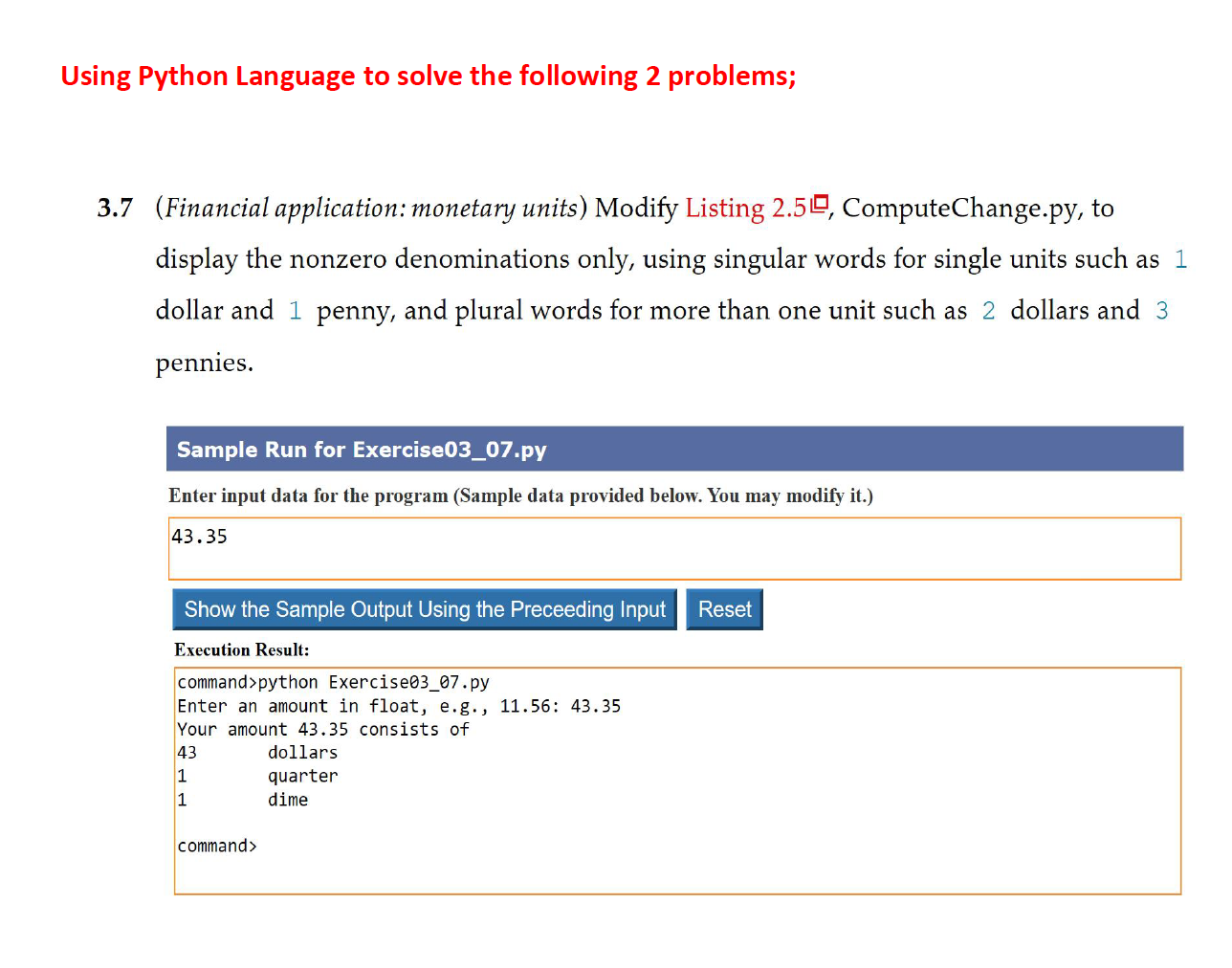 Solved Using Python Language to solve the following 2 | Chegg.com