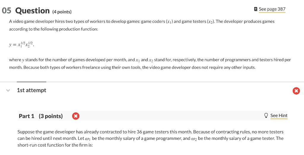 Solved @ See page 387 05 Question (4 points) A video game | Chegg.com
