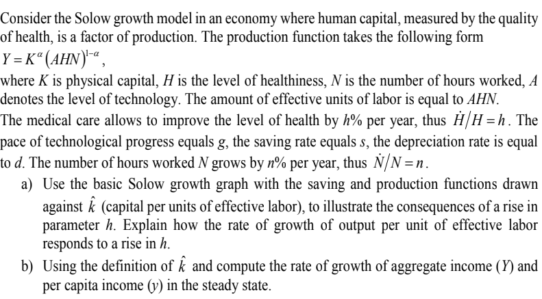 Solved Consider the Solow growth model in an economy where | Chegg.com
