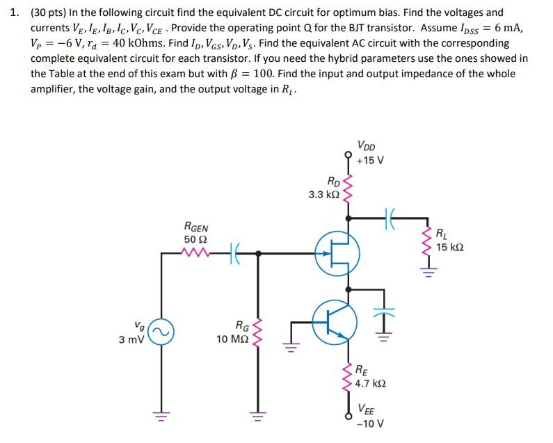 Solved 1. (30 pts) In the following circuit find the | Chegg.com