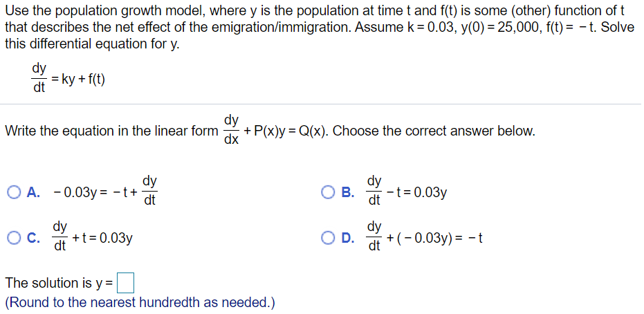 Solved Use the population growth model, where y is the | Chegg.com