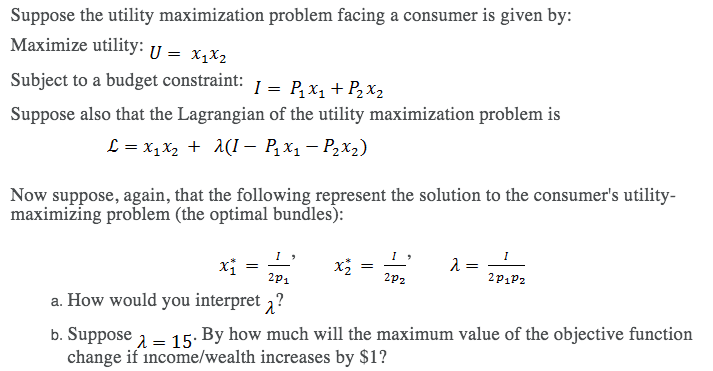 Solved = Suppose The Utility Maximization Problem Facing A | Chegg.com