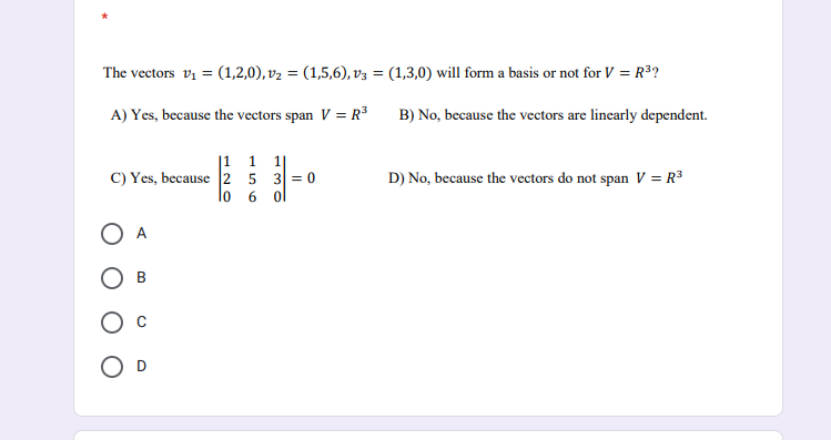 Solved The vectors v1 = (1,2,0), v2 = (1,5,6), V3 = (1,3,0) | Chegg.com