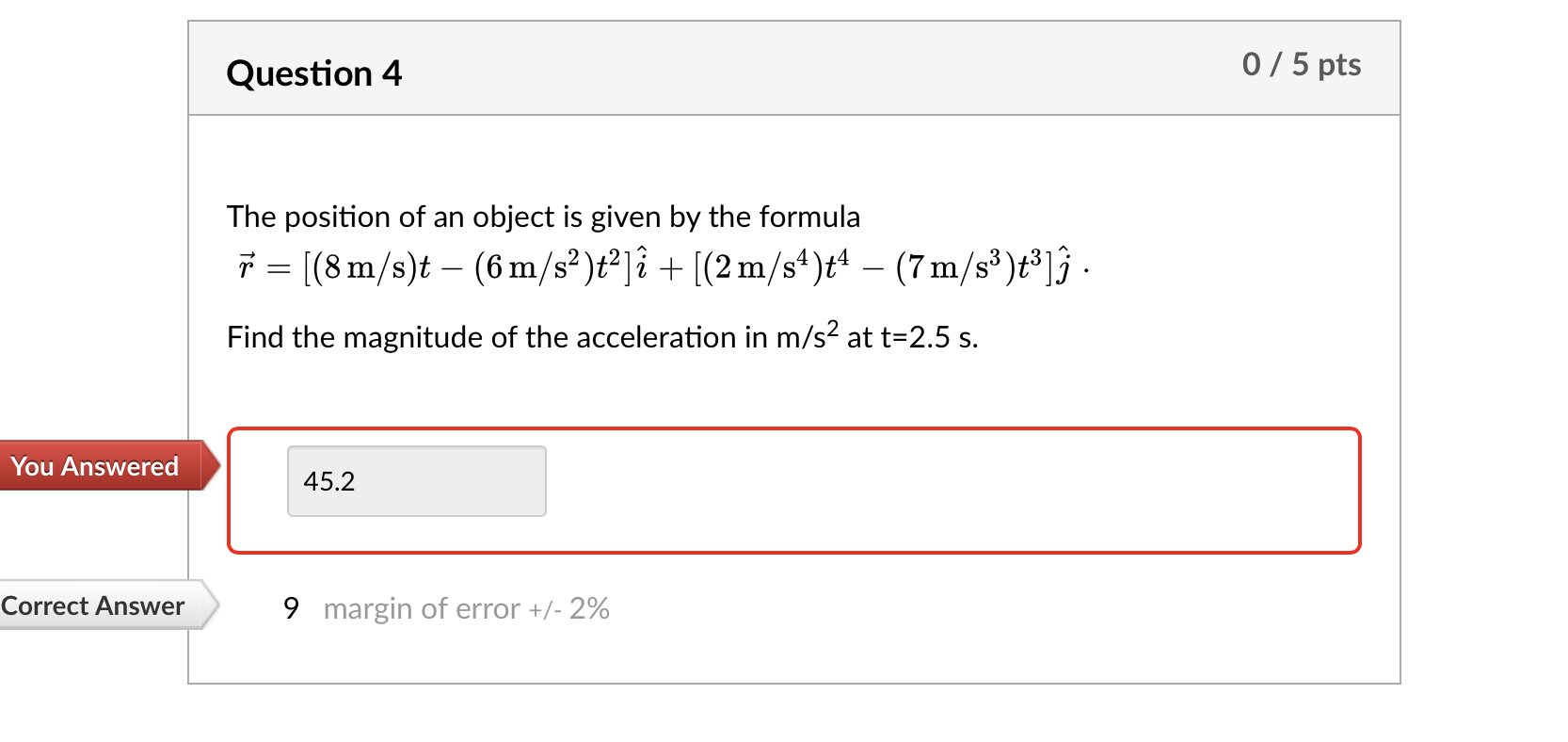 Solved Question 4 0 5 Pts The Position Of An Object Is Chegg Com