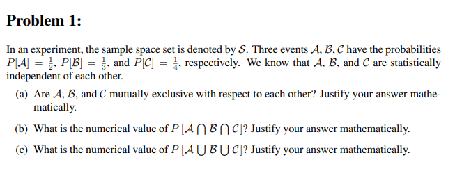 Solved Problem 1: In an experiment, the sample space set is | Chegg.com