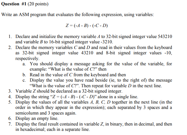 Question #1 (20 points) Write an ASM program that | Chegg.com