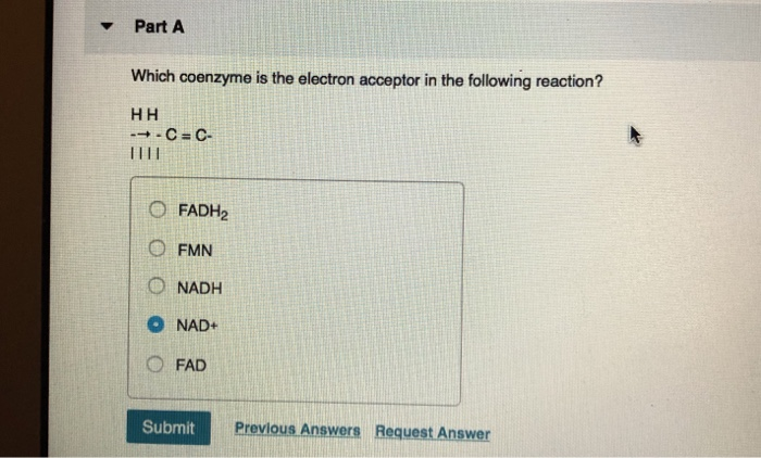 Solved Part A Which coenzyme is the electron acceptor in the | Chegg.com