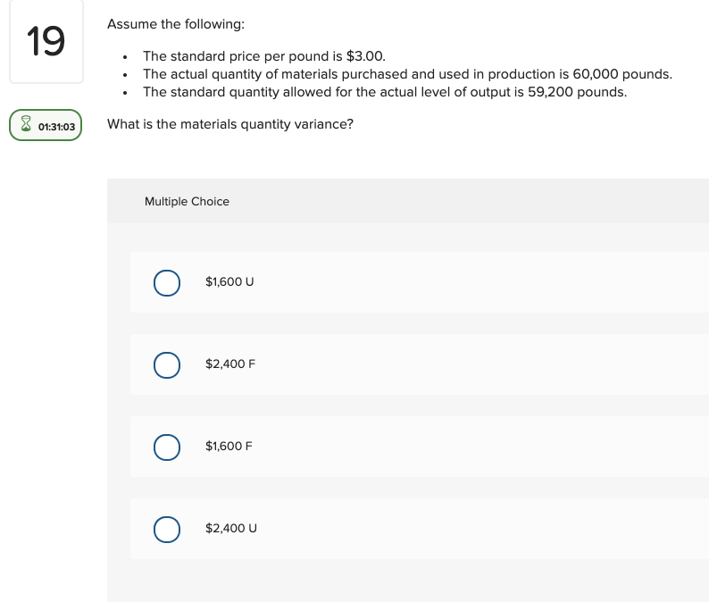 Solved Assume the following: 19 • The standard price per | Chegg.com