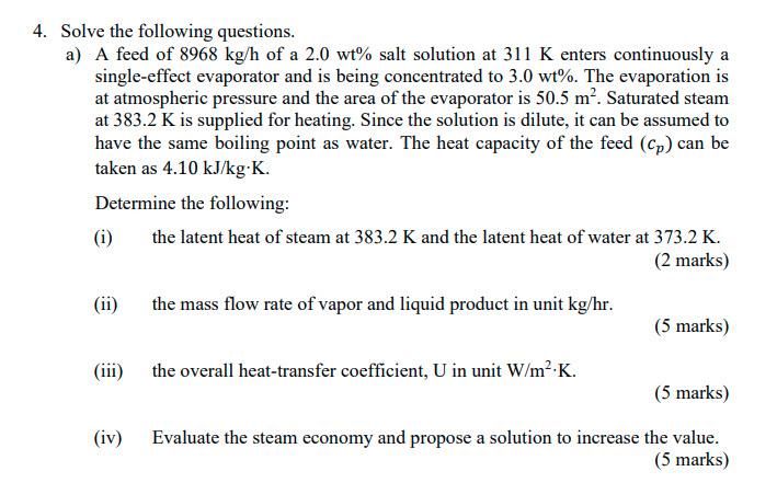 Solved Solve The Following Questions A A Feed Of Kg H Chegg Com