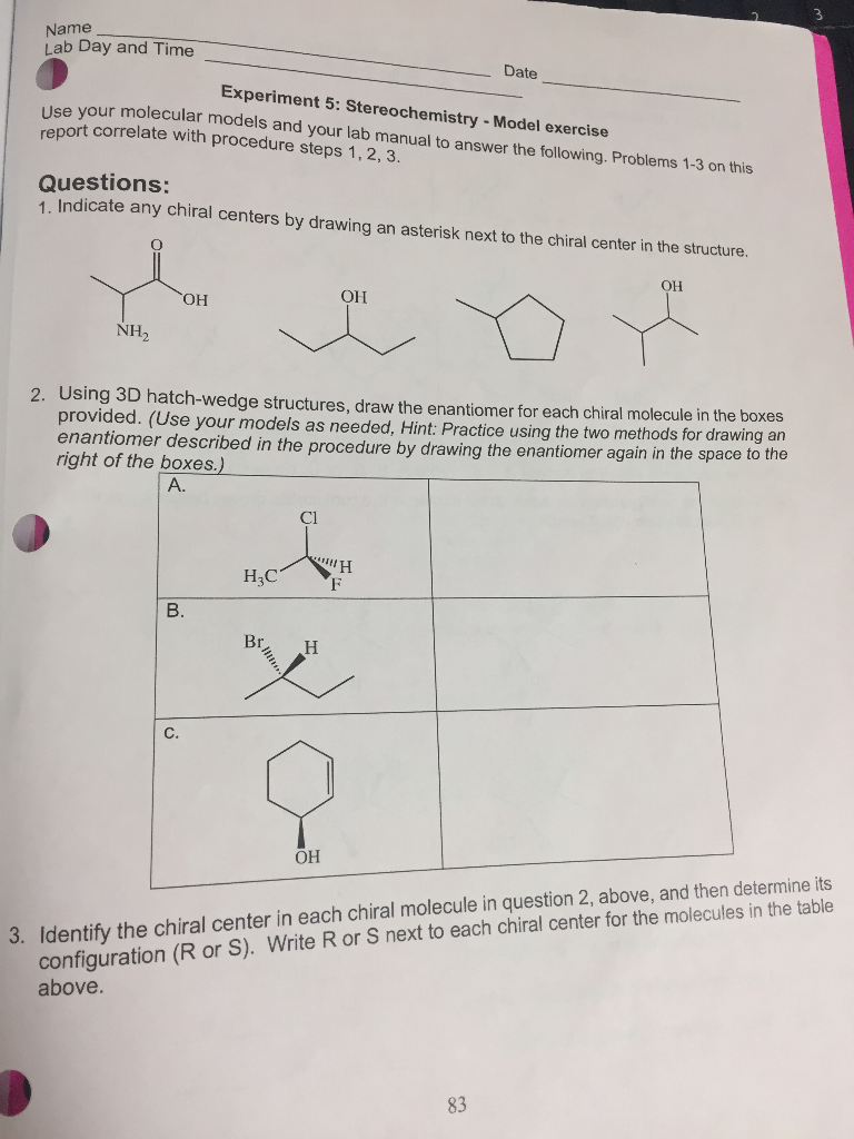 Solved Name Lab Day and Time Date Experiment 5: | Chegg.com