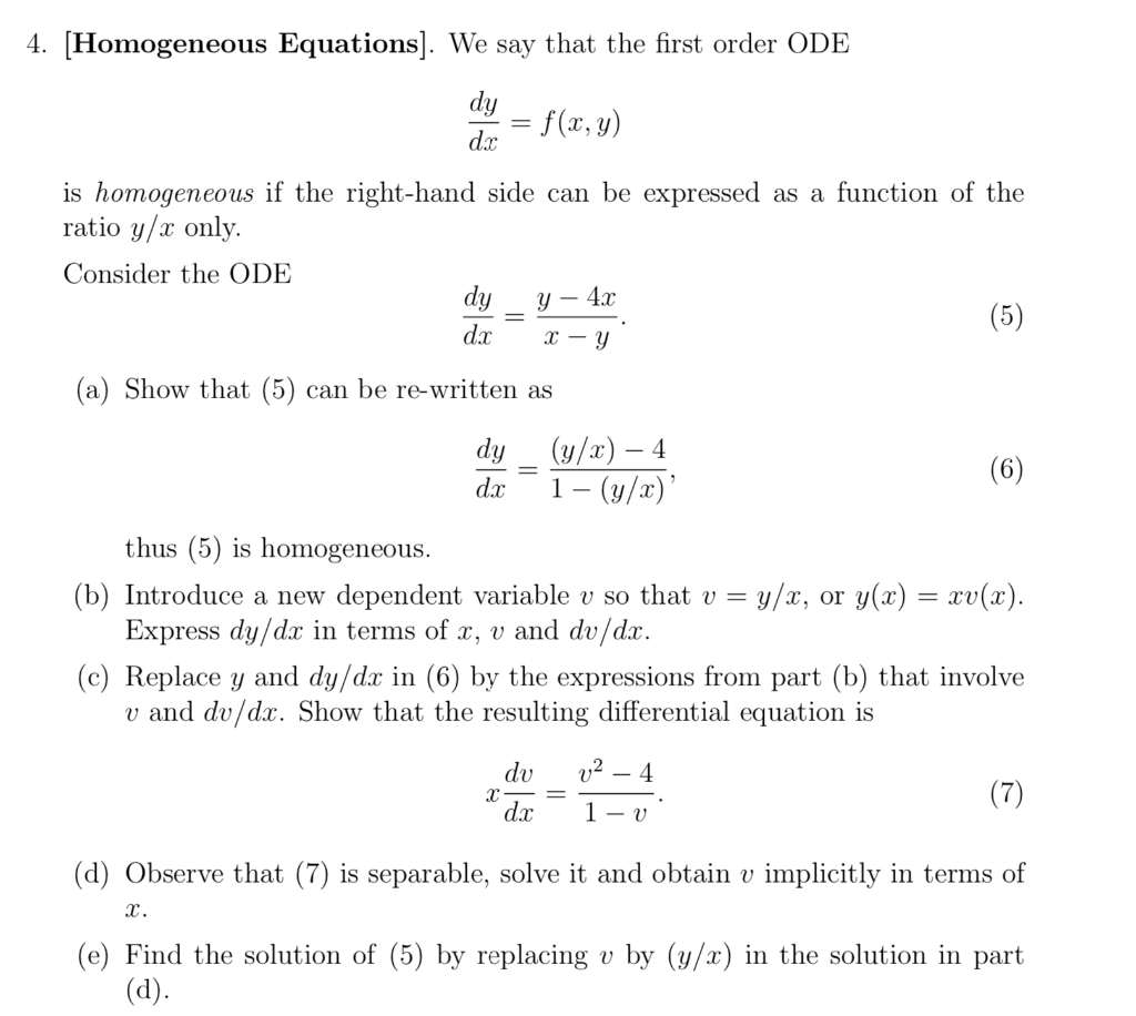 Solved 4. [Homogeneous Equations]. We say that the first | Chegg.com