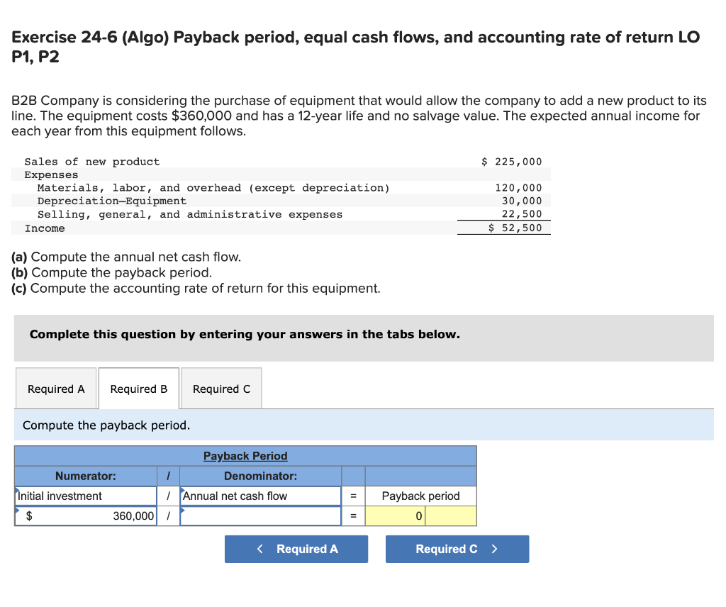 Solved Exercise 24 6 Algo Payback Period Equal Cash Chegg Com