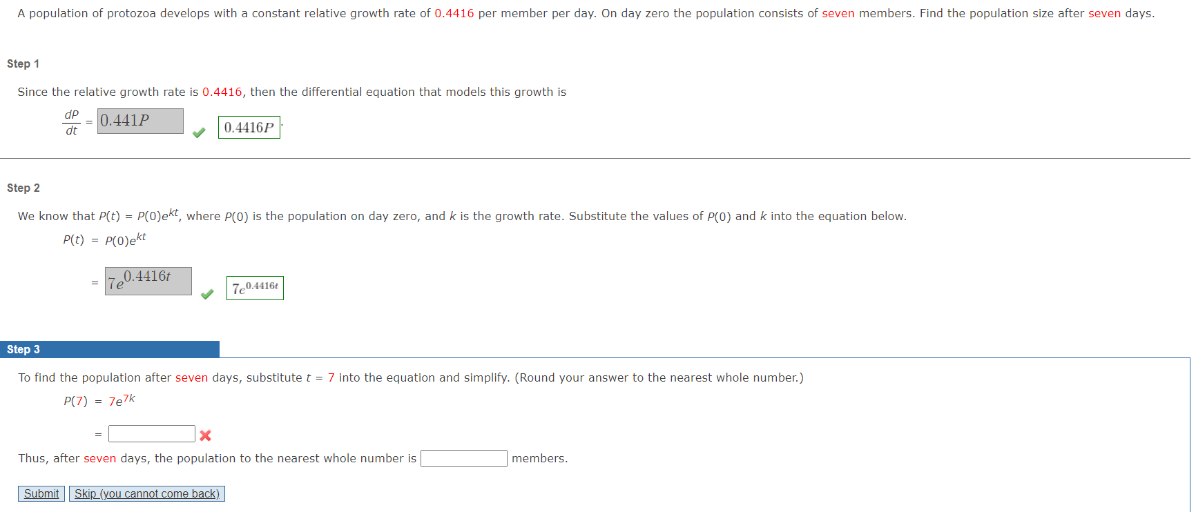 Solved Step 1Since The Relative Growth Rate Is 0.4416 , | Chegg.com