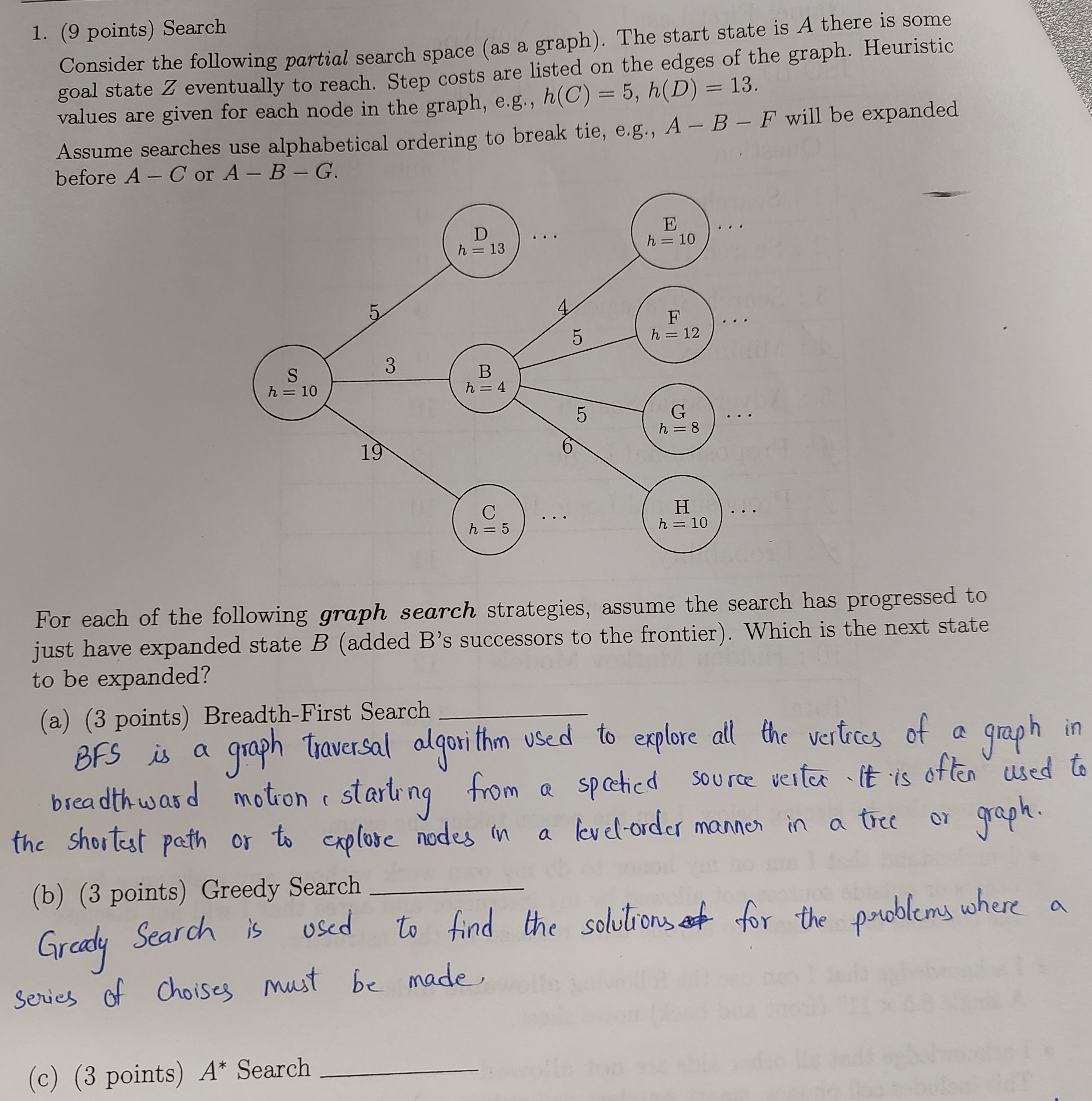 Solved 1. (9 points) Search Consider the following partial | Chegg.com