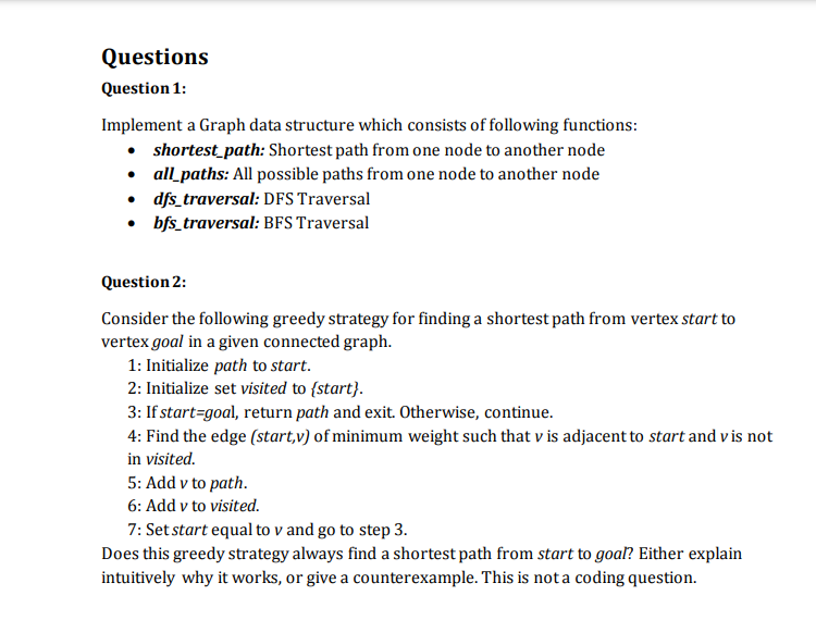 Solved Questions Question 1: Implement a Graph data | Chegg.com