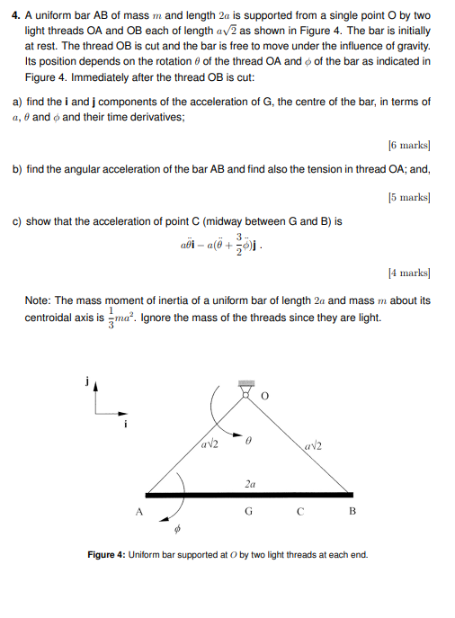 Solved 4. A uniform bar AB of mass m and length 2a is | Chegg.com