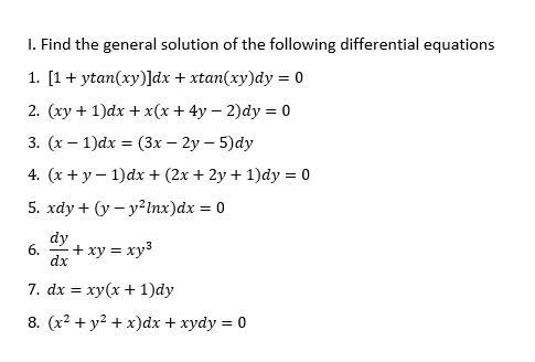 Solved I Find The General Solution Of The Following Chegg Com