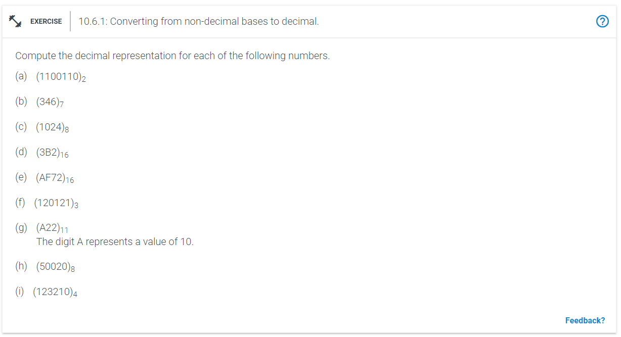 Solved EXERCISE 10.6.1: Converting from non-decimal bases to | Chegg.com