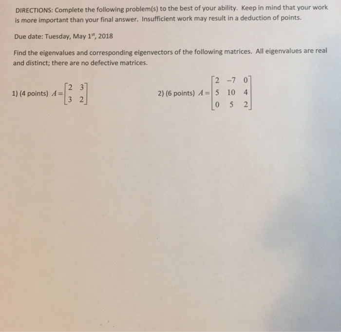 Solved DIRECTIONS: Complete the following problem(s) to the | Chegg.com