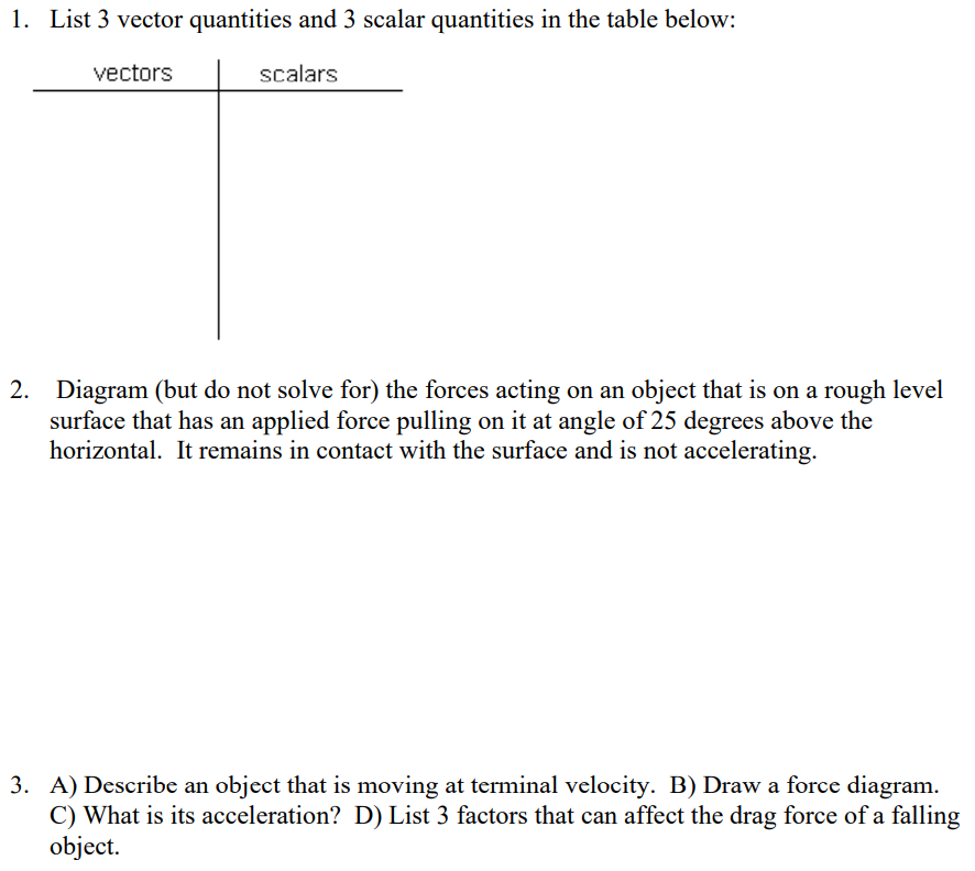 Solved 1. List 3 vector quantities and 3 scalar quantities | Chegg.com