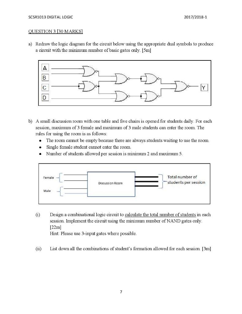 Solved SCSR1013 DIGITAL LOGIC 2017/2018-1 PART B QUESTION 1 | Chegg.com