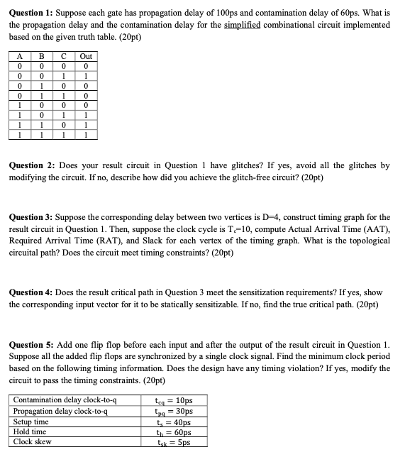 Question 1: Suppose each gate has propagation delay | Chegg.com