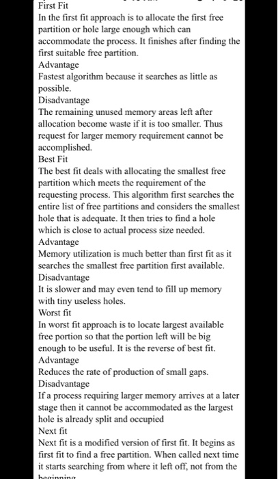Solved First Fit In the first fit approach is to allocate | Chegg.com