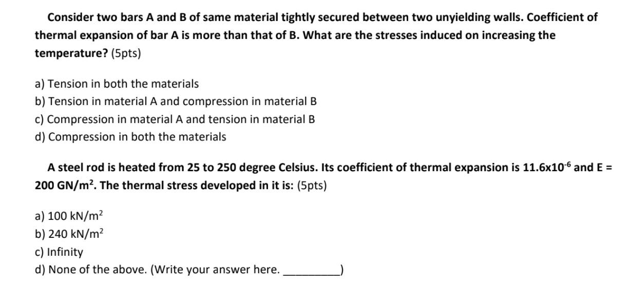 Solved Consider Two Bars A And B Of Same Material Tightly Chegg