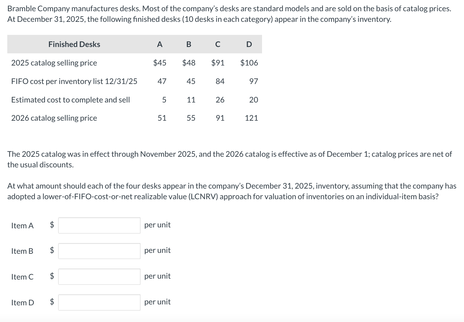 Solved Bramble Company manufactures desks. Most of the