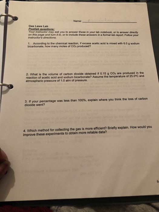 Solved Name Gas Laws Lab instructor may ask you to answer