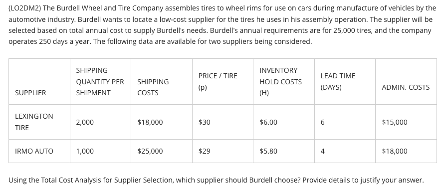 Solved (LO2DM2) The Burdell Wheel and Tire Company assembles | Chegg.com