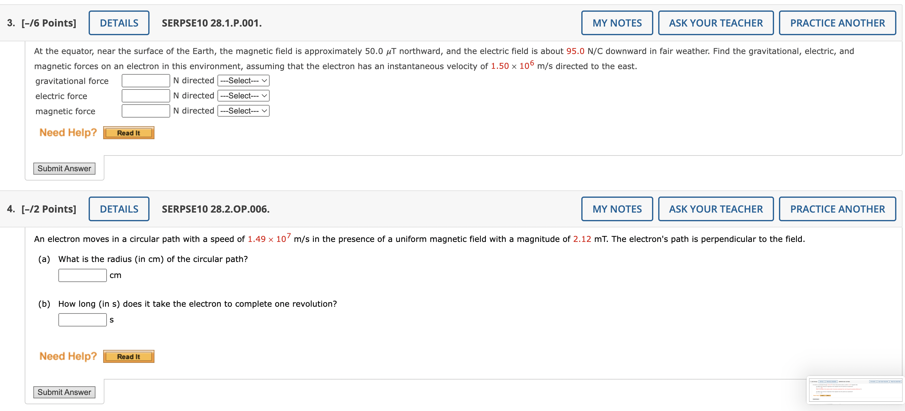 Solved [-/6 Points] SERPSE10 28.1.P.001. magnetic forces on | Chegg.com